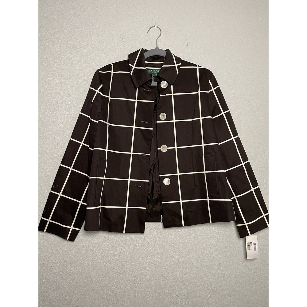 Ralph Lauren Jacket‎ Blazer Black White Striped Women's Petite Large NWT